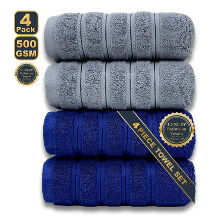 4‑Piece Egyptian Cotton Bath Towel Set – White & Grey, Soft, Highly Absorbent, Quick‑Dry, Luxury Home & Hotel Towels (70×140 cm) - Oasis Home Essentials