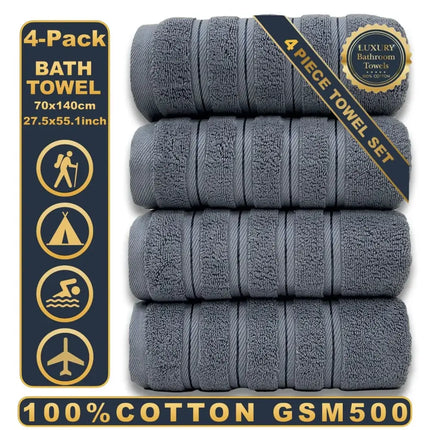 4‑Piece Egyptian Cotton Bath Towel Set – White & Grey, Soft, Highly Absorbent, Quick‑Dry, Luxury Home & Hotel Towels (70×140 cm) - Oasis Home Essentials