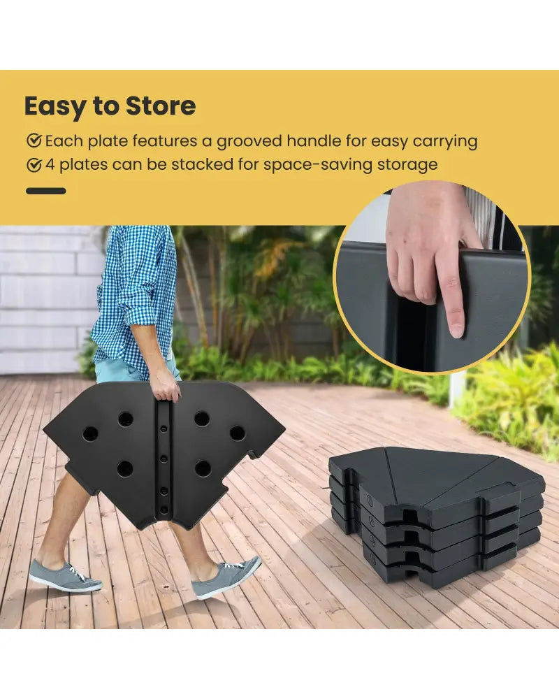 4-Piece Fillable Umbrella Base Stand for Garden Yard Poolside - Black - Outdoor Umbrella Bases