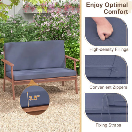 4 Piece Outdoor Acacia Wood Conversation Set with Soft Seat and Back Cushions-Gray - Gray - Patio Conversation Sets