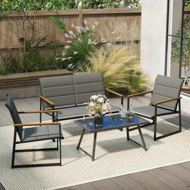 4-Piece Outdoor Conversation Patio Furniture Set-Gray - Gray - Patio Conversation Sets