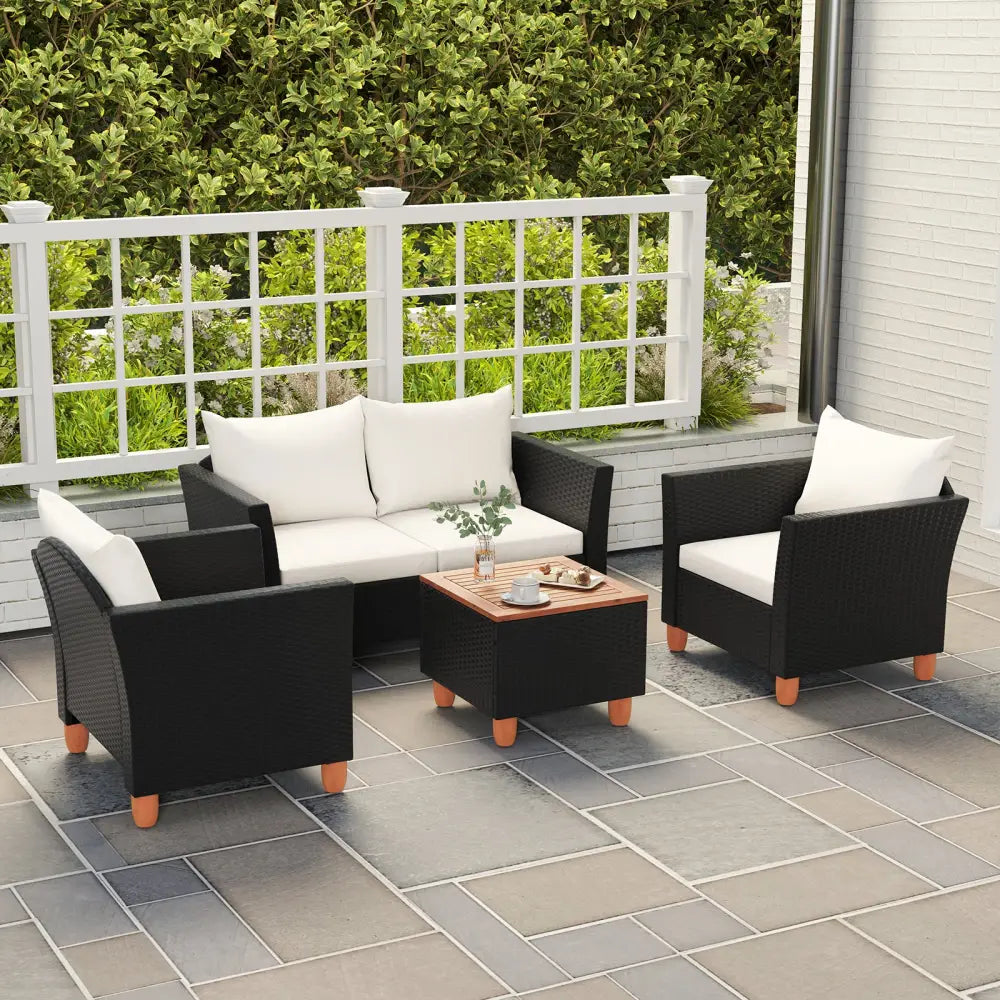 4 Piece Outdoor Conversation Set with Storage Coffee Table-White - White - Patio Furniture Sets