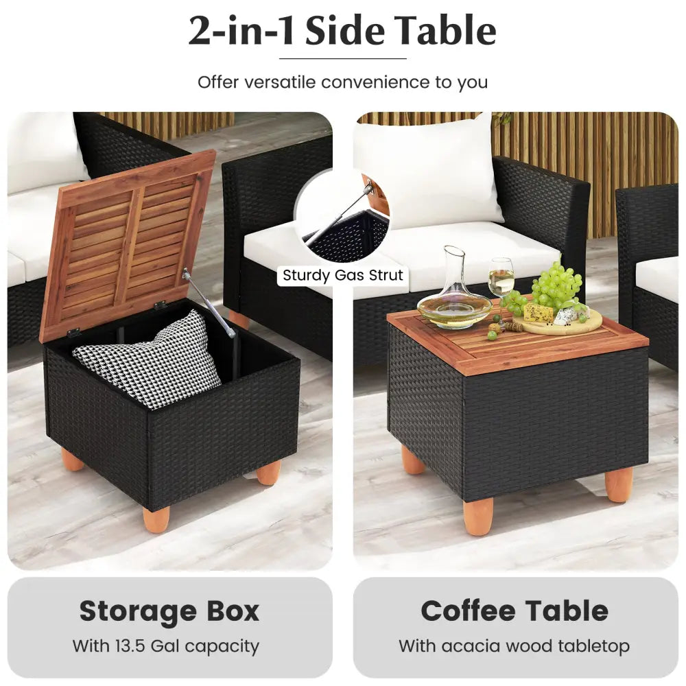 4 Piece Outdoor Conversation Set with Storage Coffee Table-White - White - Patio Furniture Sets