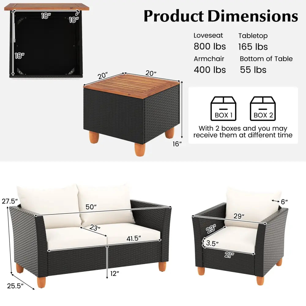 4 Piece Outdoor Conversation Set with Storage Coffee Table-White - White - Patio Furniture Sets
