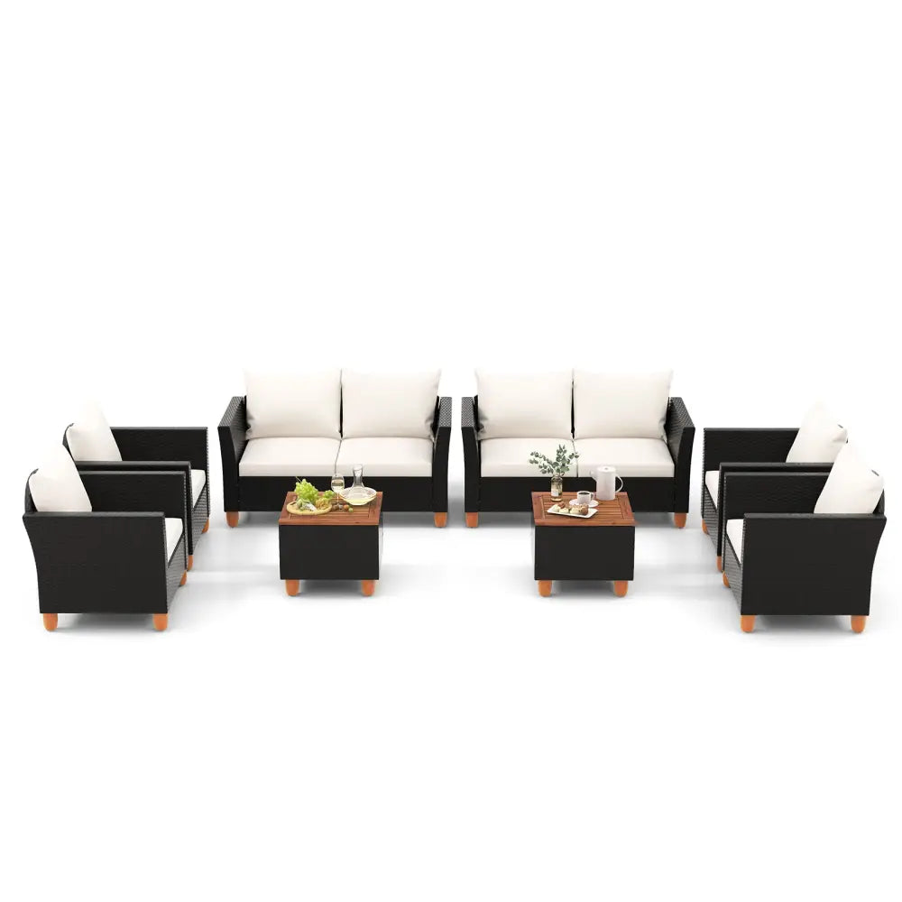 4 Piece Outdoor Conversation Set with Storage Coffee Table-White - White - Patio Furniture Sets