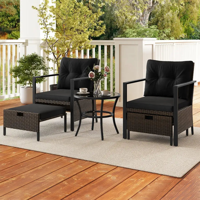 4 Piece Outdoor Furniture Set with Glass Topped Coffee Table-Black - Black - Patio Conversation Sets