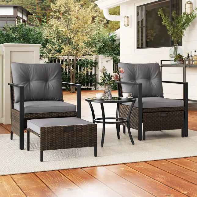 4 Piece Outdoor Furniture Set with Glass Topped Coffee Table-Gray - Gray - Patio Conversation Sets