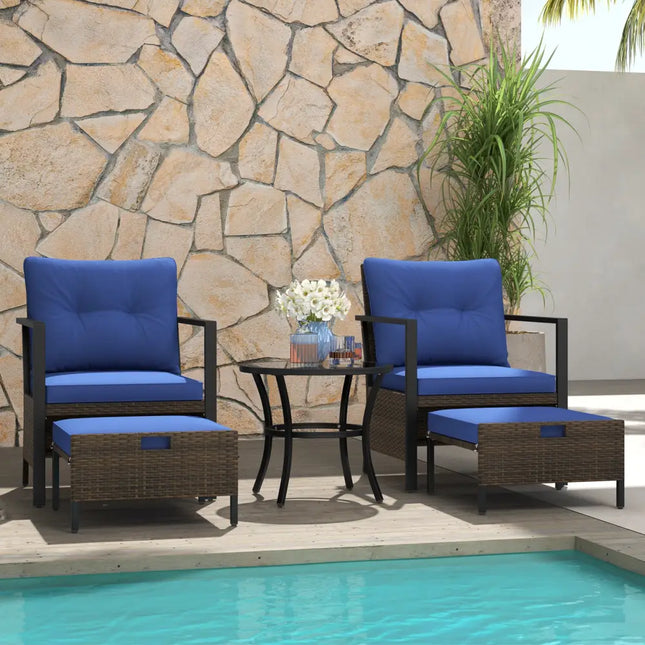 4 Piece Outdoor Furniture Set with Glass Topped Coffee Table-Navy - Navy - Patio Conversation Sets
