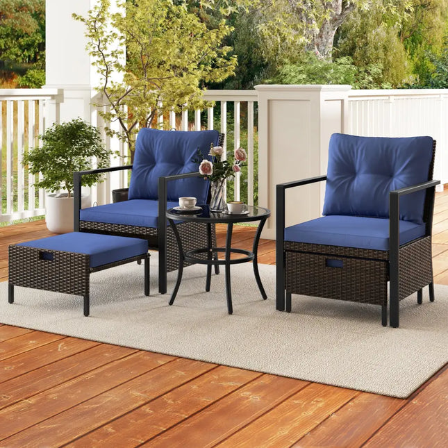 4 Piece Outdoor Furniture Set with Glass Topped Coffee Table-Navy - Navy - Patio Conversation Sets