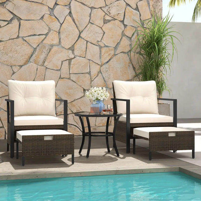 4 Piece Outdoor Furniture Set with Glass Topped Coffee Table-White - White - Patio Conversation Sets