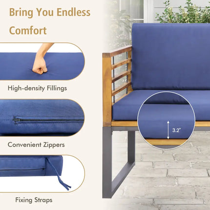4 Piece Patio Acacia Wood Conversation Set with Soft Seat-Navy - Navy - Patio Furniture Sets