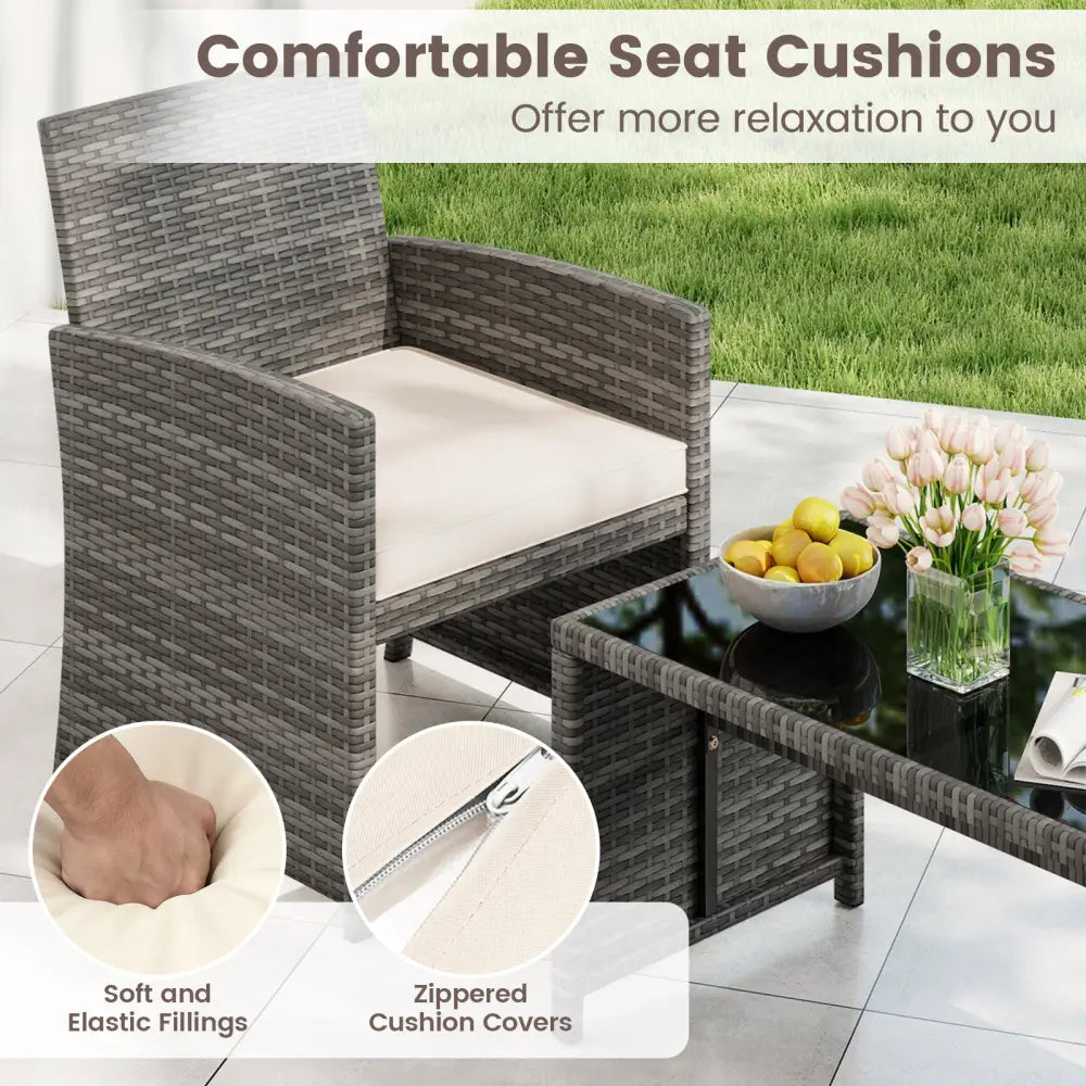 4 Piece Patio Conversation Set Rattan Chair Loveseat and Table Set-Off White - Off White - Patio Conversation Sets