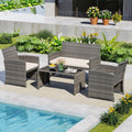 4 Piece Patio Conversation Set Rattan Chair Loveseat and Table Set-Off White - Off White - Patio Conversation Sets