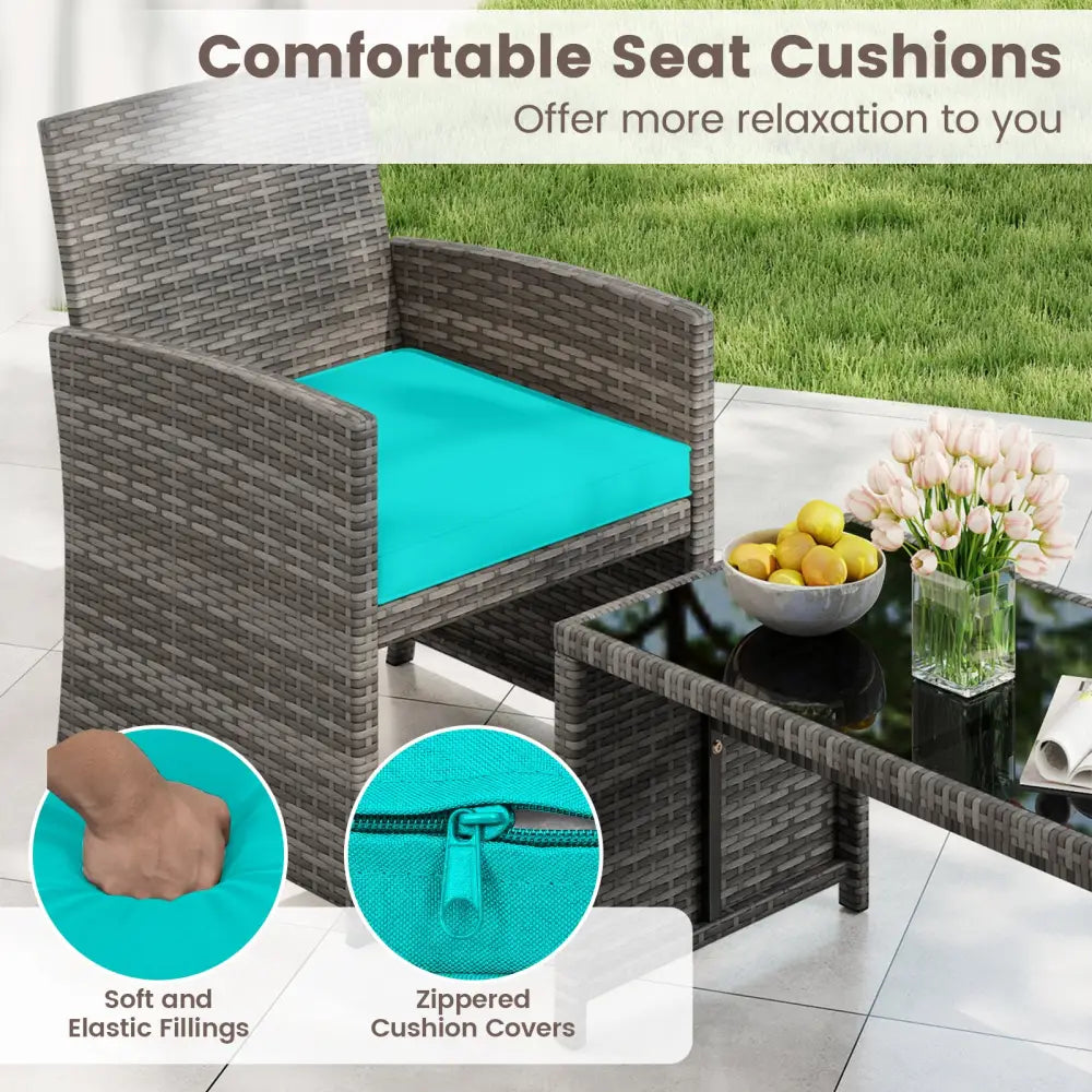 4 Piece Patio Conversation Set Rattan Chair Loveseat and Table Set-Turquoise - Turquoise - Patio Conversation Sets