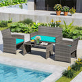 4 Piece Patio Conversation Set Rattan Chair Loveseat and Table Set-Turquoise - Turquoise - Patio Conversation Sets