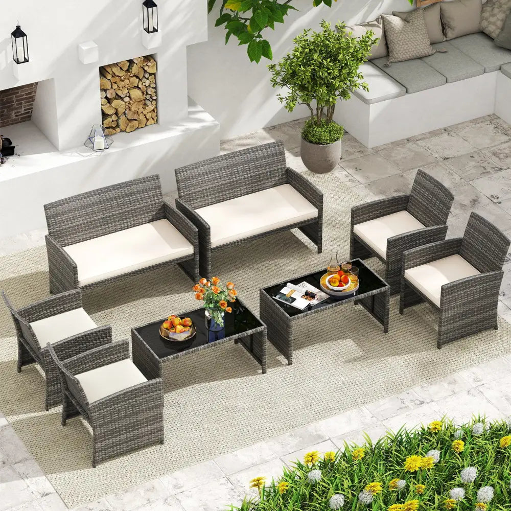 4 Piece Patio Conversation Set Rattan Chair Loveseat and Table Set-Off White - Off White - Patio Conversation Sets