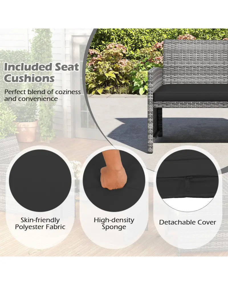 4 Piece Patio Conversation Set Rattan Chair Loveseat and Table Set-Black - Black - Patio Conversation Sets