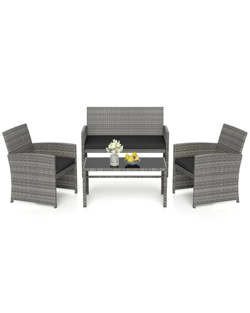4 Piece Patio Conversation Set Rattan Chair Loveseat and Table Set-Black - Black - Patio Conversation Sets