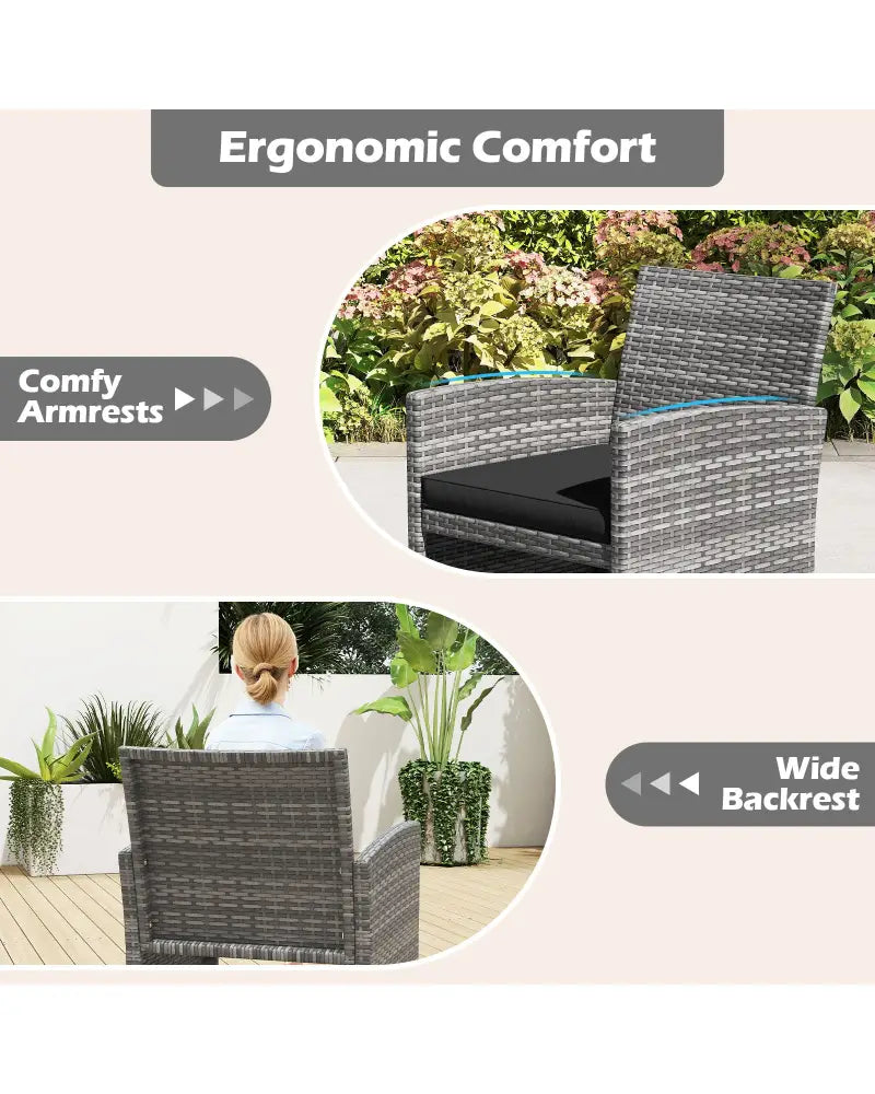 4 Piece Patio Conversation Set Rattan Chair Loveseat and Table Set-Black - Black - Patio Conversation Sets