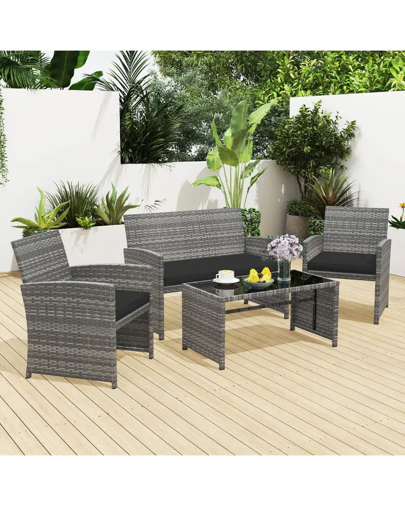 4 Piece Patio Conversation Set Rattan Chair Loveseat and Table Set-Black - Black - Patio Conversation Sets