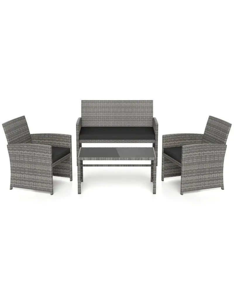 4 Piece Patio Conversation Set Rattan Chair Loveseat and Table Set-Black - Black - Patio Conversation Sets
