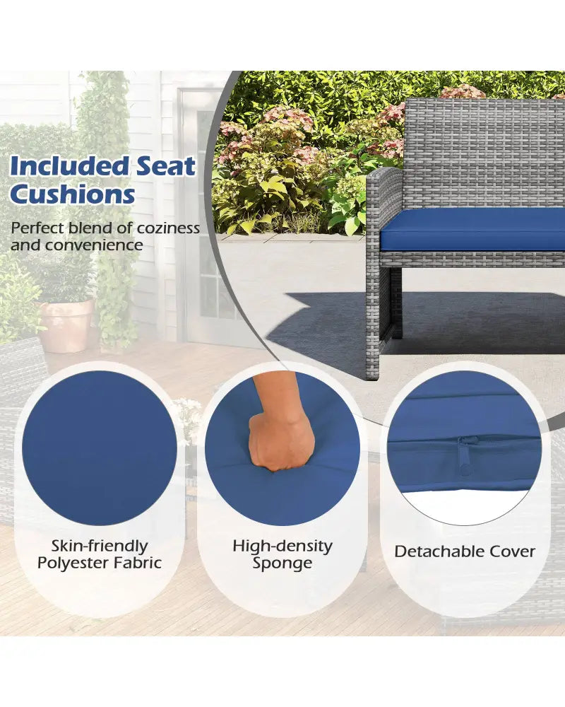 4 Piece Patio Conversation Set Rattan Chair Loveseat and Table Set-Navy - Navy - Patio Conversation Sets