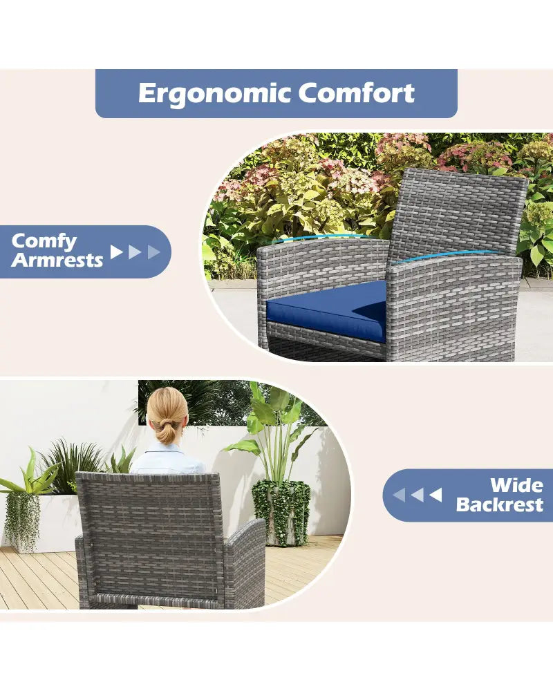 4 Piece Patio Conversation Set Rattan Chair Loveseat and Table Set-Navy - Navy - Patio Conversation Sets