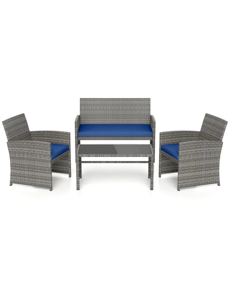 4 Piece Patio Conversation Set Rattan Chair Loveseat and Table Set-Navy - Navy - Patio Conversation Sets