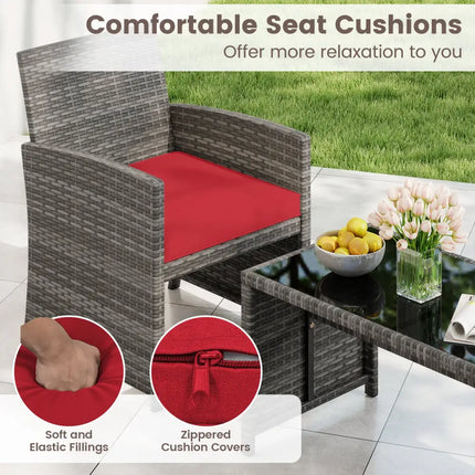 4 Piece Patio Conversation Set Rattan Chair Loveseat and Table Set-Red - Red - Patio Conversation Sets