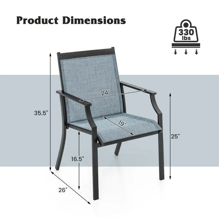 4 Piece Patio Dining Chairs Large Outdoor Chairs with Breathable Seat and Metal Frame-Blue - Blue - Patio Dining Chairs