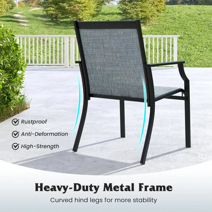 4 Piece Patio Dining Chairs Large Outdoor Chairs with Breathable Seat and Metal Frame-Blue - Blue - Patio Dining Chairs