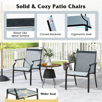 4 Piece Patio Dining Chairs Large Outdoor Chairs with Breathable Seat and Metal Frame-Blue - Blue - Patio Dining Chairs