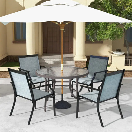 4 Piece Patio Dining Chairs Large Outdoor Chairs with Breathable Seat and Metal Frame-Blue - Blue - Patio Dining Chairs