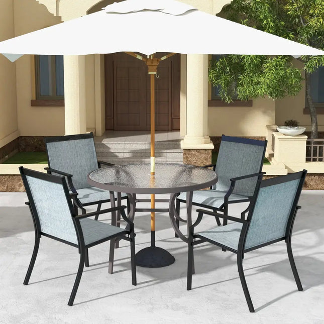 4 Piece Patio Dining Chairs Large Outdoor Chairs with Breathable Seat and Metal Frame-Blue - Blue - Patio Dining Chairs