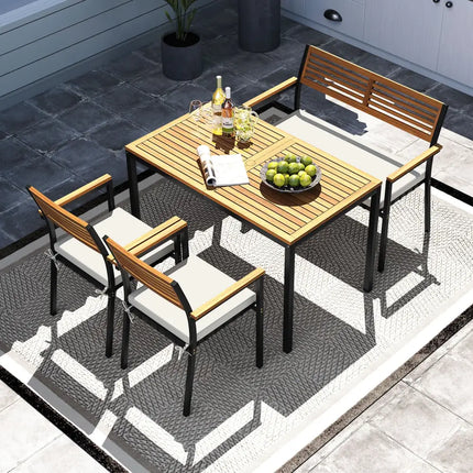 4-Piece Patio Furniture Set Outdoor Dining Chair Set-White - White - Patio Dining Sets