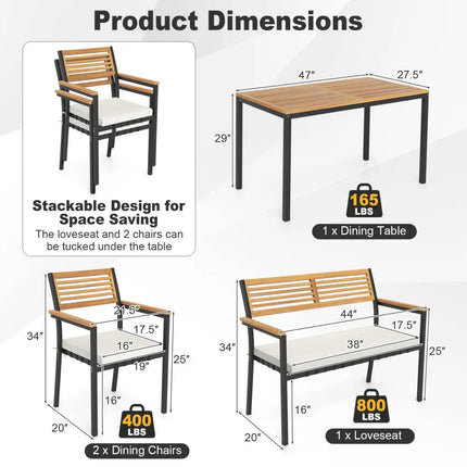 4-Piece Patio Furniture Set Outdoor Dining Chair Set-White - White - Patio Dining Sets
