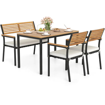 4-Piece Patio Furniture Set Outdoor Dining Chair Set-White - White - Patio Dining Sets