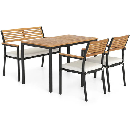 4-Piece Patio Furniture Set Outdoor Dining Chair Set-White - White - Patio Dining Sets