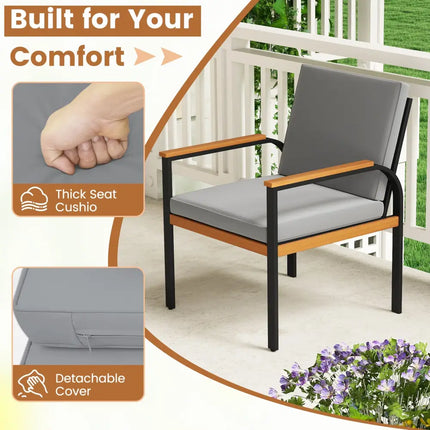 4 Piece Patio Furniture Set with Coffee Table and Loveseat with Removable Cushions-Gray - Gray - Patio Conversation Sets
