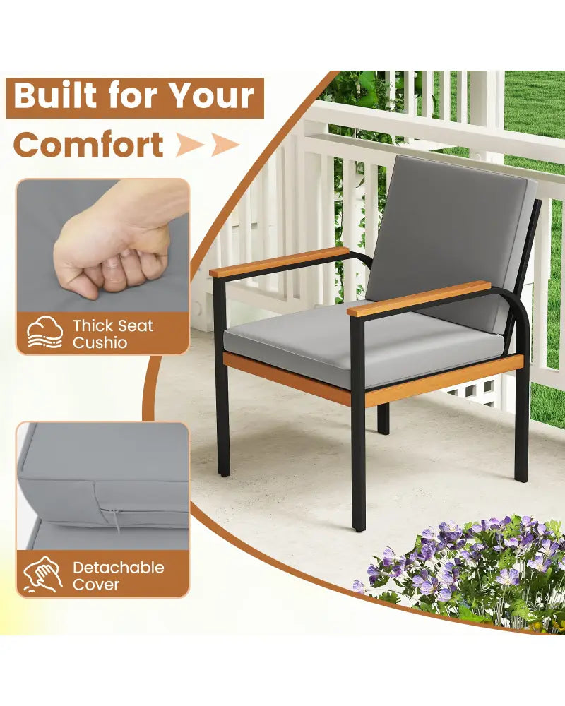 4 Piece Patio Furniture Set with Coffee Table and Loveseat with Removable Cushions-Gray - Gray - Patio Conversation Sets