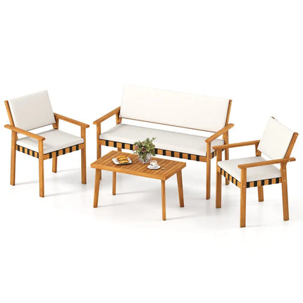 4 Piece Patio Furniture Set with Coffee Table for Backyard and Garden-White - White - Patio Conversation Sets