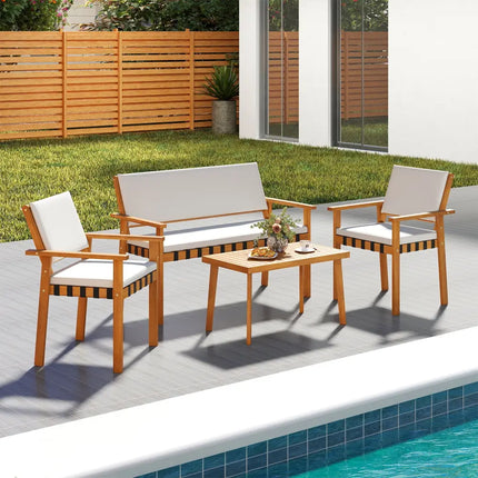 4 Piece Patio Furniture Set with Coffee Table for Backyard and Garden-White - White - Patio Conversation Sets