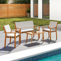 4 Piece Patio Furniture Set with Coffee Table for Backyard and Garden-White - White - Patio Conversation Sets