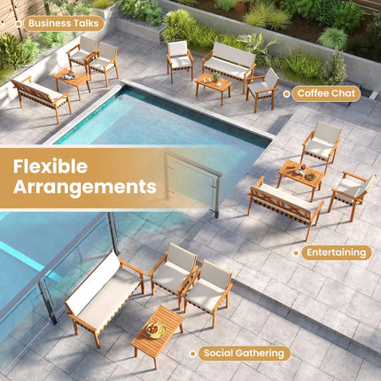 4 Piece Patio Furniture Set with Coffee Table for Backyard and Garden-White - White - Patio Conversation Sets