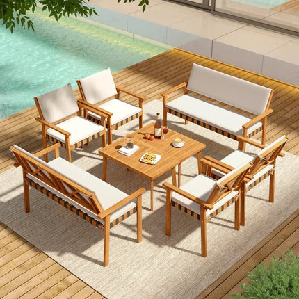 4 Piece Patio Furniture Set with Coffee Table for Backyard and Garden-White - White - Patio Conversation Sets