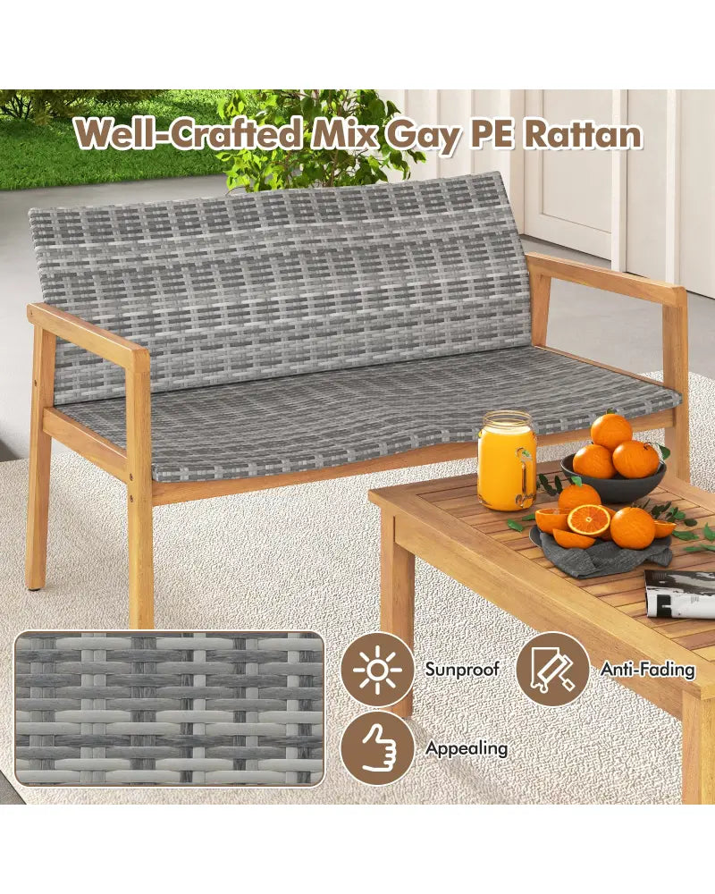 4-Piece Patio Furniture Set with Loveseat Single Chairs and Coffee Table - Natural - Patio Conversation Sets