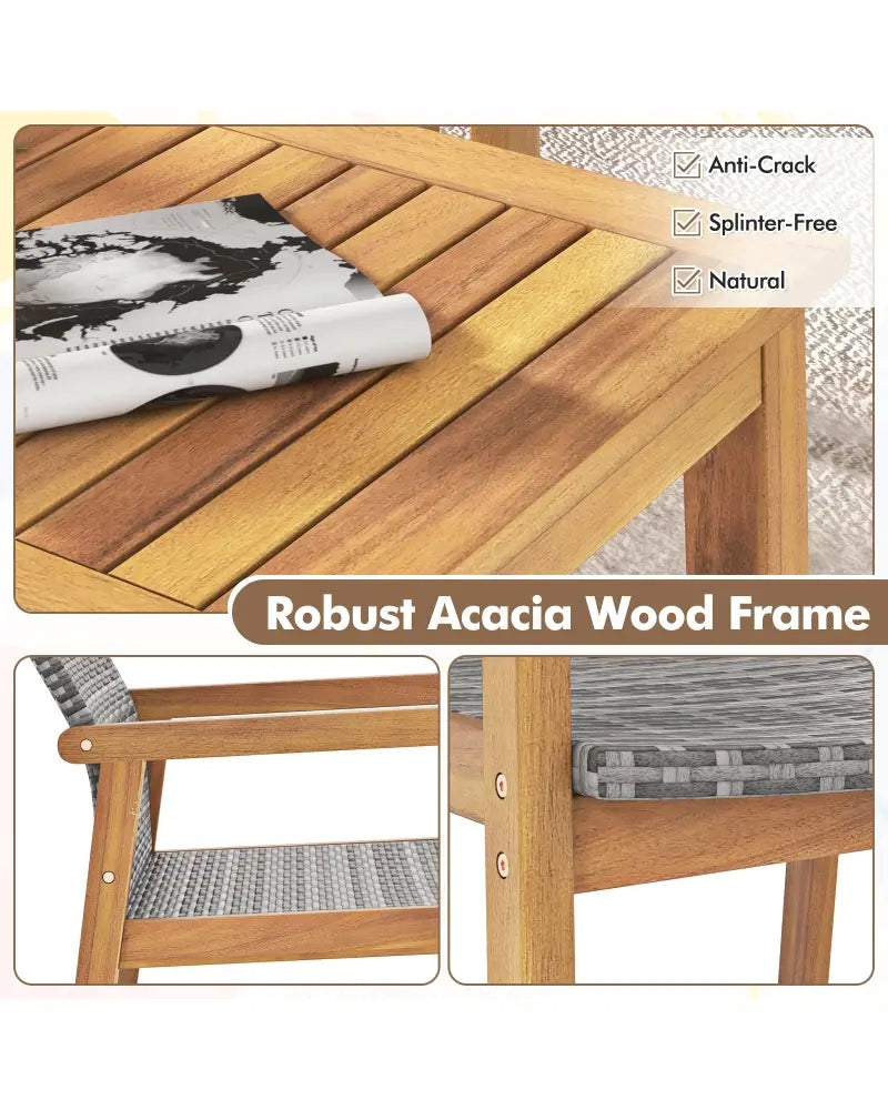 4-Piece Patio Furniture Set with Loveseat Single Chairs and Coffee Table - Natural - Patio Conversation Sets