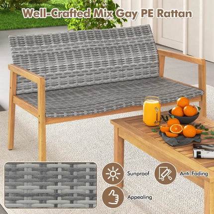 4-Piece Patio Furniture Set with Loveseat Single Chairs and Coffee Table - Natural - Patio Conversation Sets