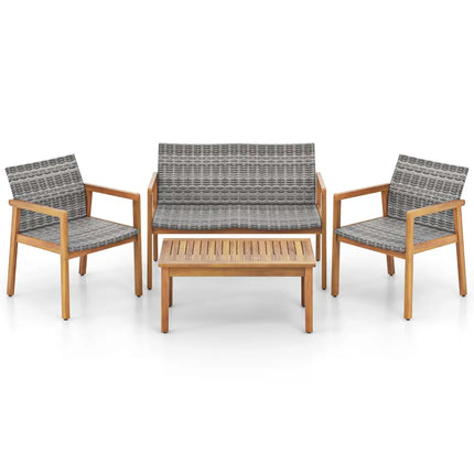 4-Piece Patio Furniture Set with Loveseat Single Chairs and Coffee Table - Natural - Patio Conversation Sets
