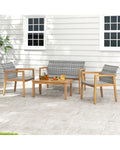 4-Piece Patio Furniture Set with Loveseat Single Chairs and Coffee Table - Natural - Patio Conversation Sets